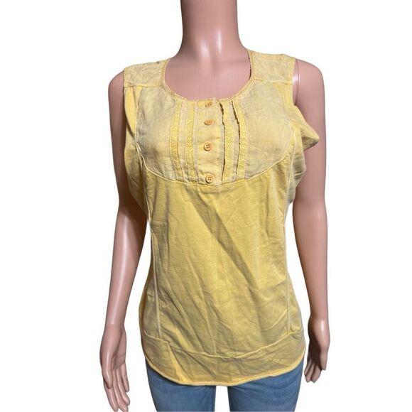Pulp yellow women's crew neck button front embellished sleeveless henley tank to - Picture 1 of 5